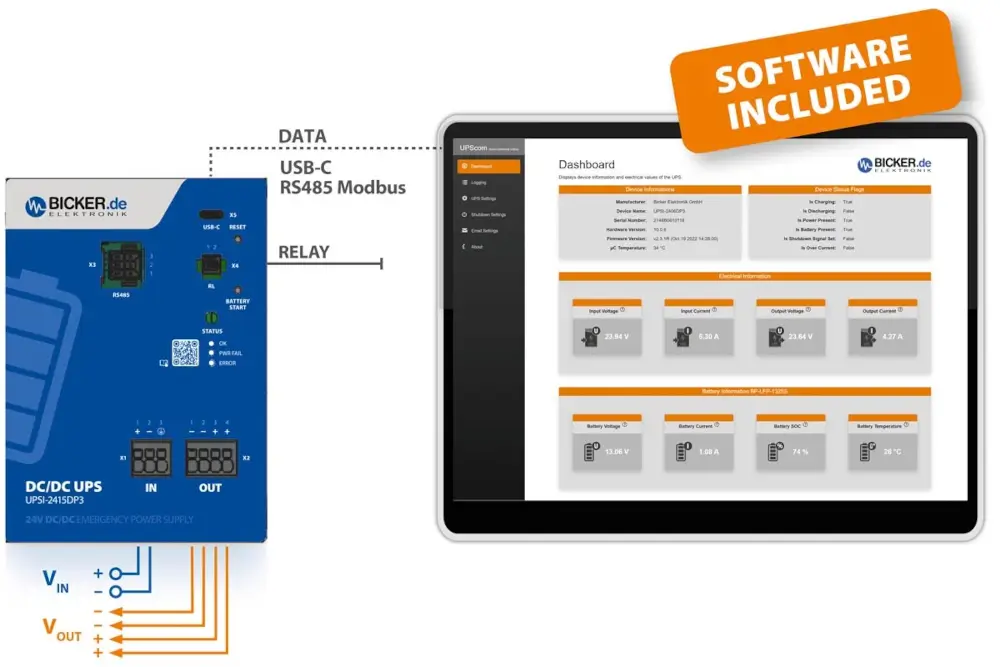 Configuration and monitoring of the Bicker UPS using UPScom software