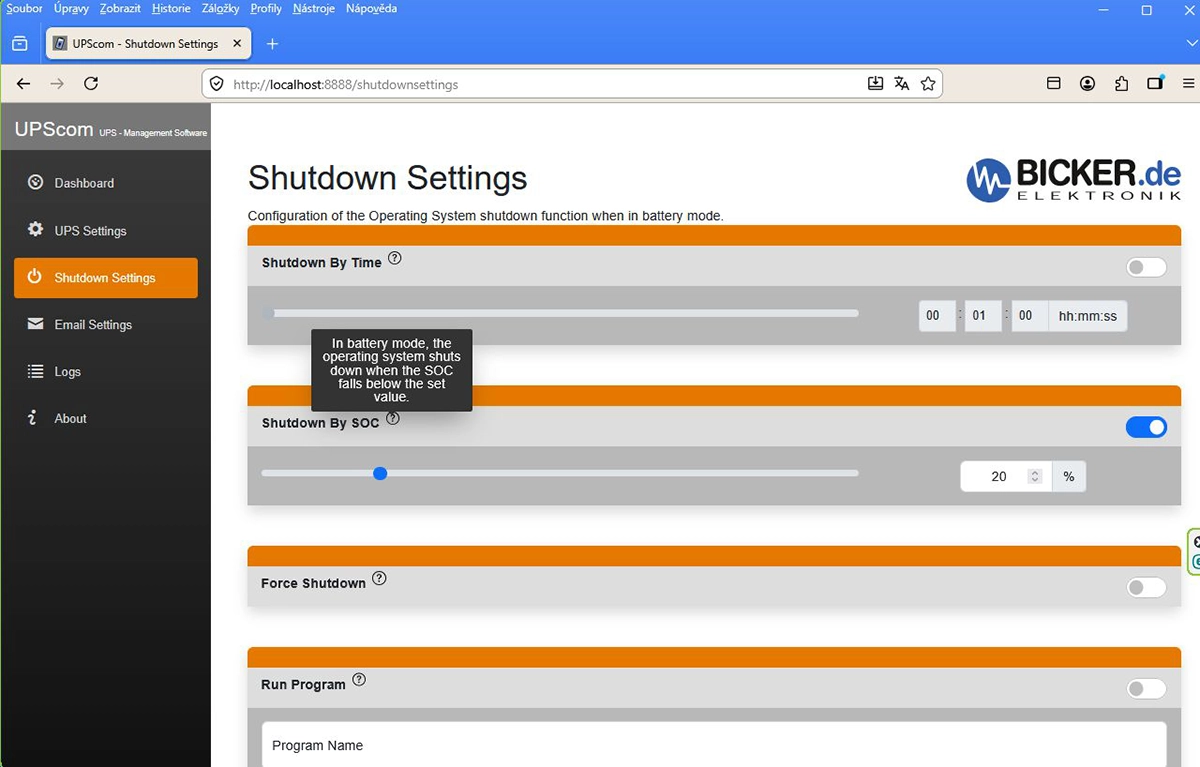 Nastavení vypnutí počítače