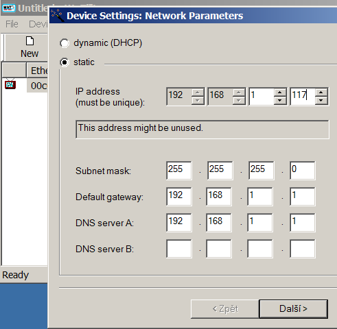 Software  WuTility - vložení IP adresy | FOXON &  W&T