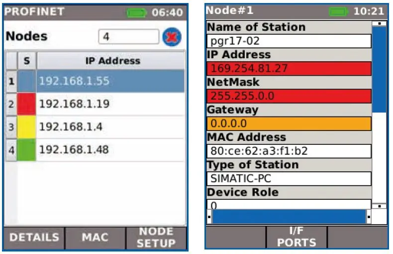 NaviTEK IE – color-coded status evaluation of PROFINET devices