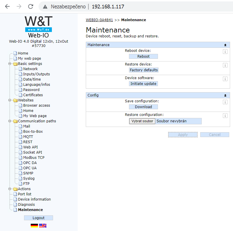 Modul W&T - strom komunikačních protokolů | FOXON W&T