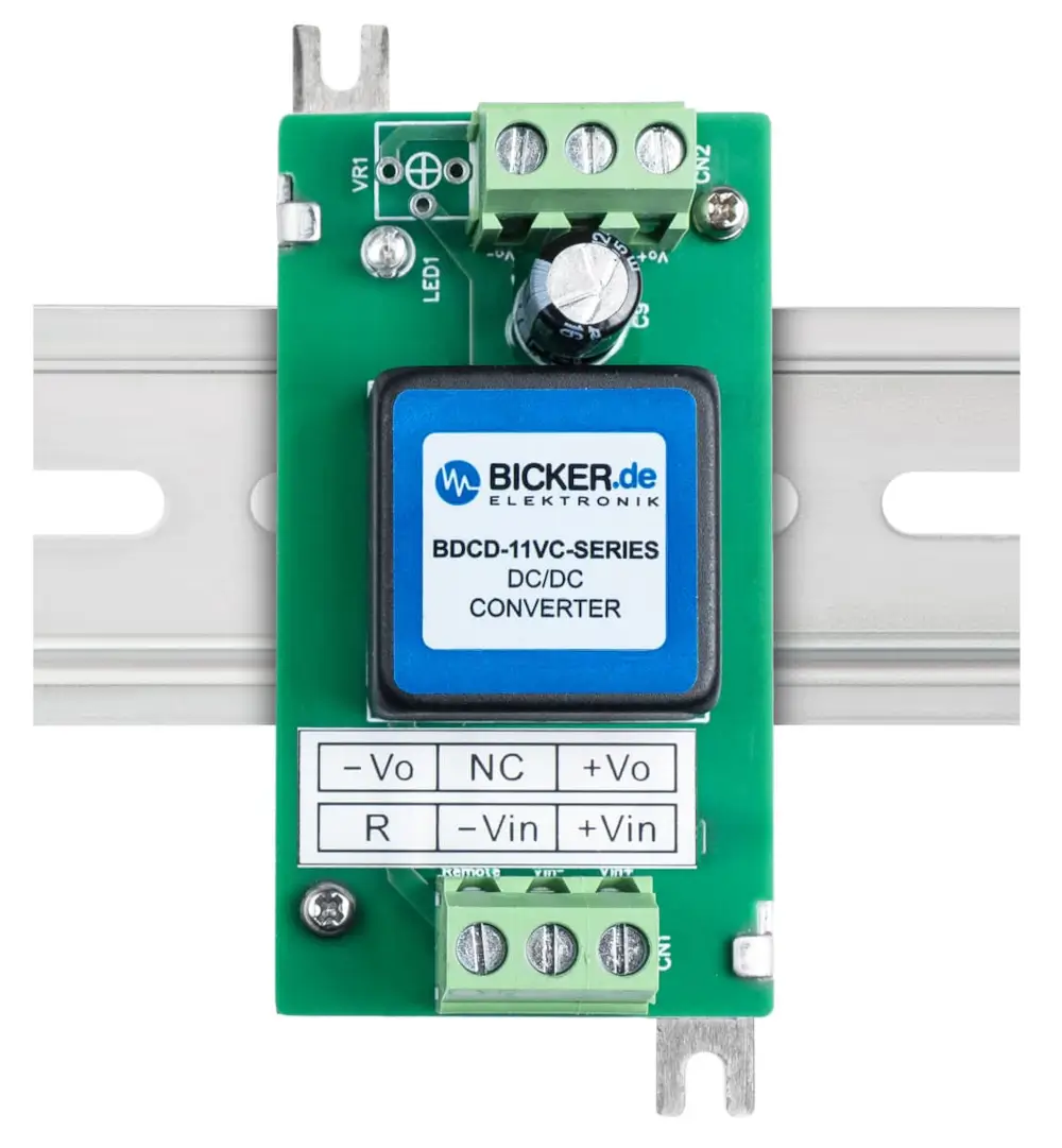 10 W DC/DC voltage converter Bicker (9–36 VDC → 24 VDC) – version without VR trim potentiometer (fixed output voltage)