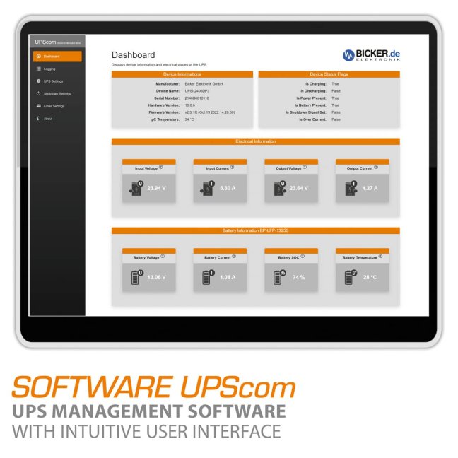 96W 24V DC/4A UPS záložní zdroj Bicker, super kondenzátor