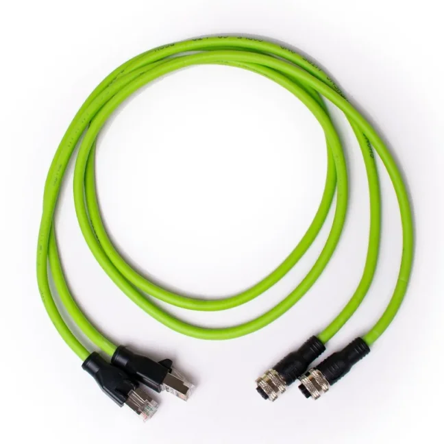 2× PROFINET RJ45 (m) – M12 (f) D coded 1m adapter cable for Navitek IE