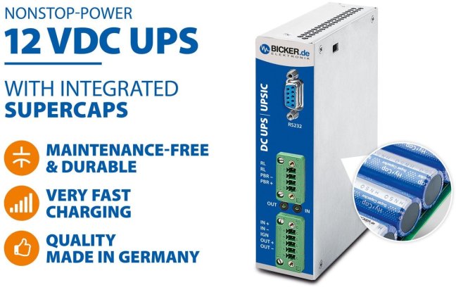 60 W 12 VDC / 5 A Bicker UPS backup power supply, supercapacitor