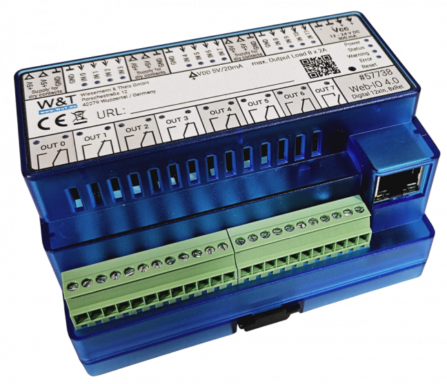 Ethernet IO remote digital inputs outputs 24V: 12xDI, 8xDO relay, Modbus TCP, REST, MQTT, OPC UA
