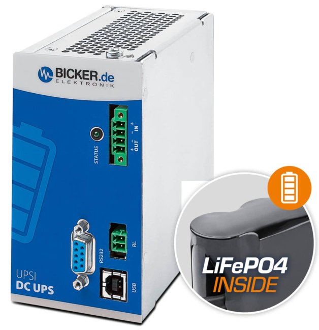 144W 24V DC/6A UPS záložní zdroj Bicker, baterie LiFePO4