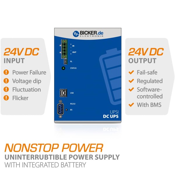 240 W 24 VDC / 10 A UPS záložní zdroj Bicker, baterie LiFePO4