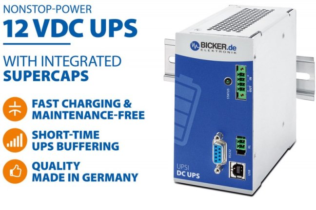 96 W 12 VDC / 8 A Bicker UPS backup power supply, supercapacitor