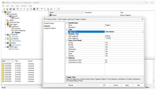 ODBC Datalogger - "Time Based" trigger settings