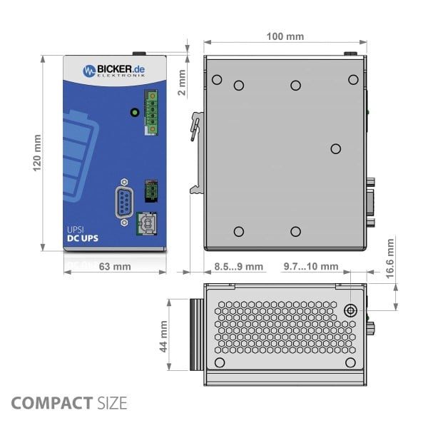96 W 12 VDC / 8 A UPS backup power supply Bicker, LiFePO4 battery