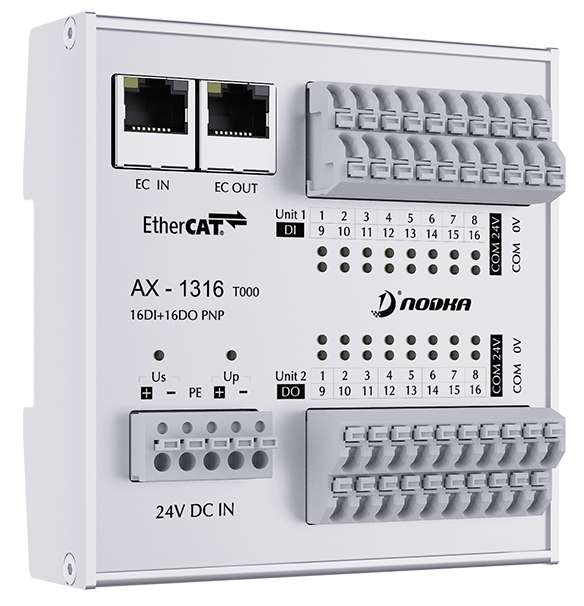 16xDI 3ms / 16xDO, PNP 24VDC, EtherCAT IO module