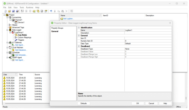 ODBC Datalogger - setting the OPC tag for archiving to the database