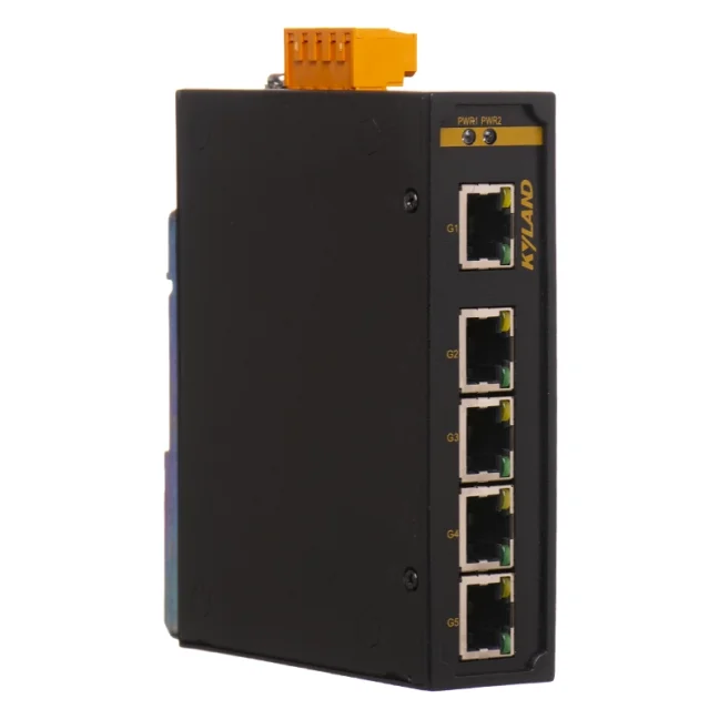 Industrial switch 5x 1Gbit RJ45, unmanaged, power supply 12-48VDC, metal chassis.