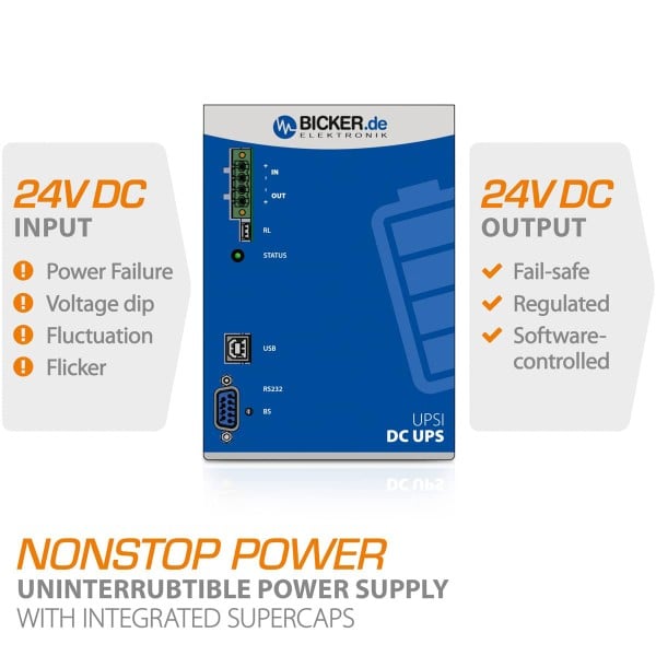 Fuente de alimentación de respaldo Bicker UPS de 240W 24V DC/10A, supercapacitor