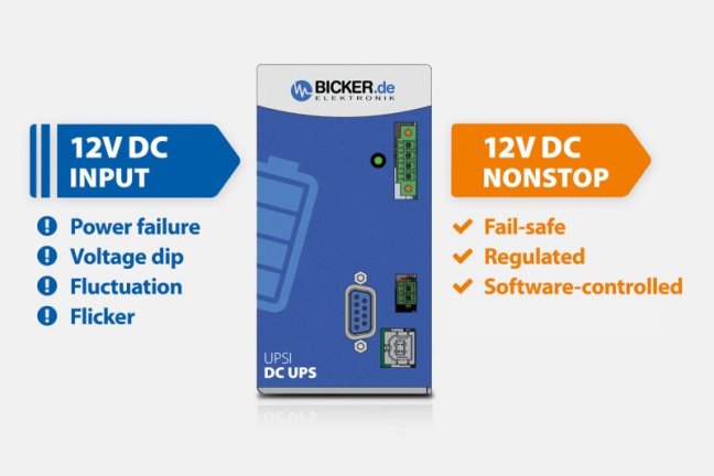 96 W 12 VDC / 8 A Bicker UPS backup power supply, supercapacitor