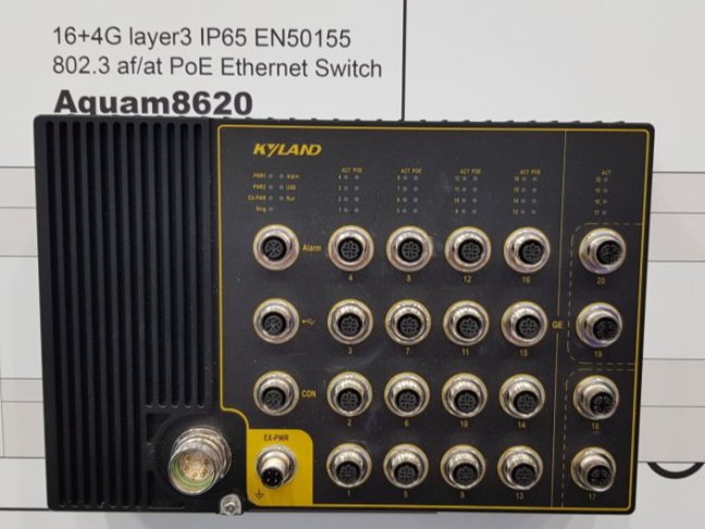 Aquam 8620/8120 industrial switch 20xM12 PoE ports, EN50155, IP65