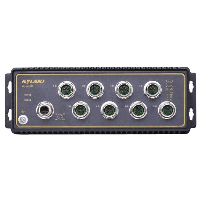 Aquam8 industrial switch 8x100MBit/s M12 PoE ports, EN50155, IP65