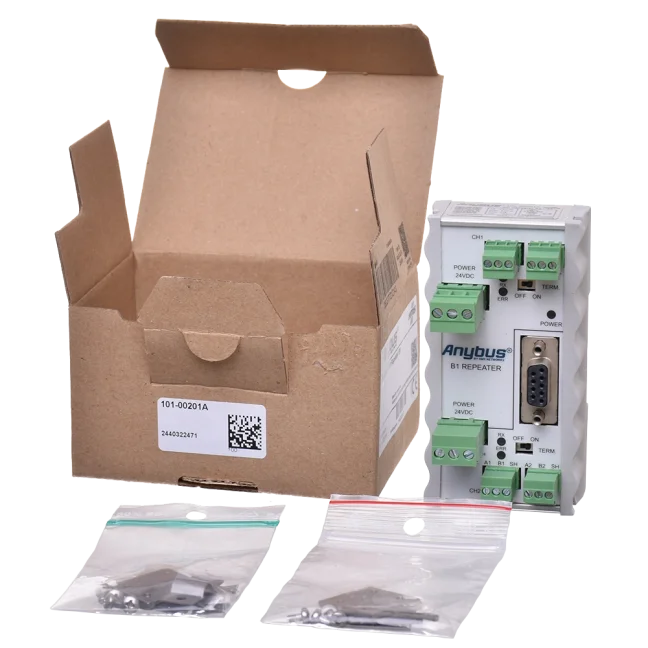 B1 PROFIBUS DP repeater - complete box contents | FOXON & Anybus (HMS)