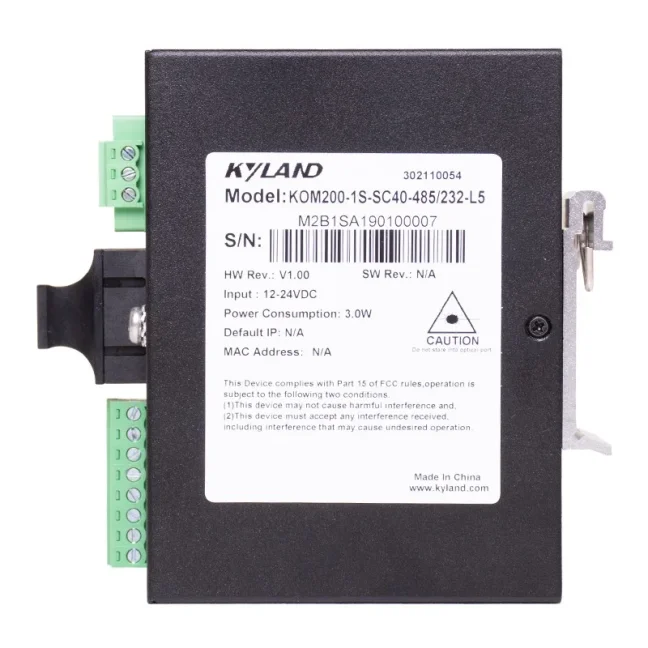 Media converter KOM200 RS232/422/485 to optical fiber, unmanaged converter from serial line (RS232/422/485) to optical medium, FOXON