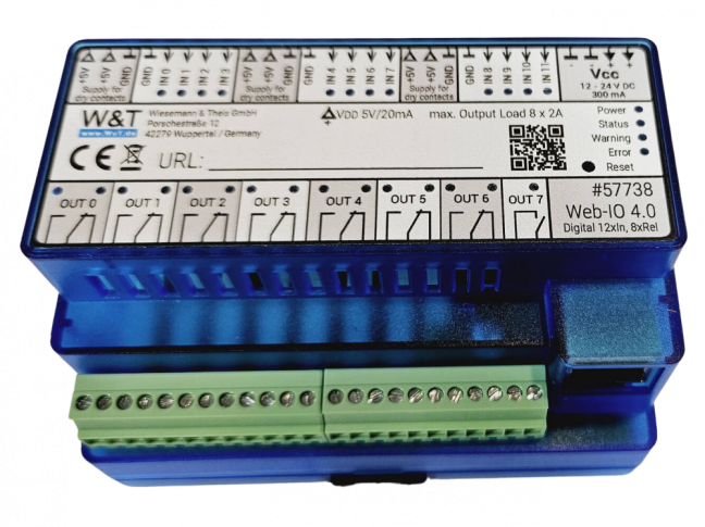Ethernet IO remote digital inputs outputs 24V: 12xDI, 8xDO relay, Modbus TCP, REST, MQTT, OPC UA