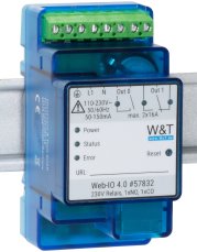 Ethernet IO vzdálené digital vstupy výstupy 230V: 1xNO, 1xCO relé, Modbus TCP, REST, MQTT, OPC UA