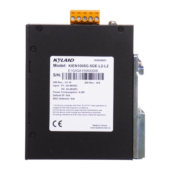 Industrial switch 5x 1Gbit RJ45, unmanaged, power supply 12-48VDC, metal chassis.