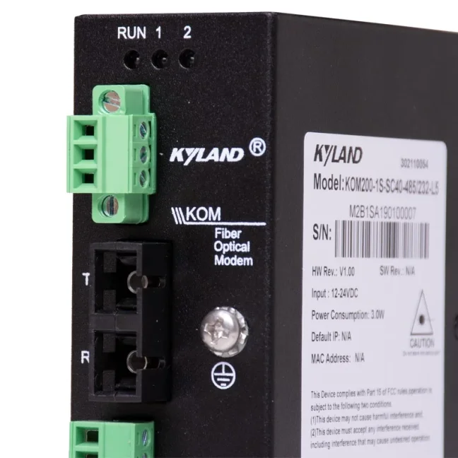 Media converter KOM200 RS232/422/485 to optical fiber, unmanaged converter from serial line (RS232/422/485) to optical medium, FOXON