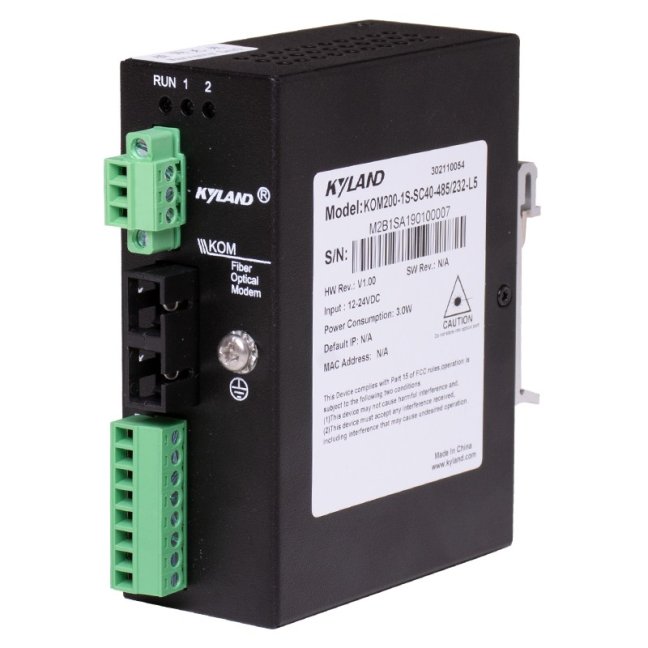 Media converter KOM200 RS232/422/485 to optical fiber, unmanaged converter from serial line (RS232/422/485) to optical medium, FOXON
