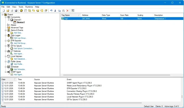 TOP 100 servidores OPC UA/DA en una licencia de Kepware Server, Manufacturing Suite