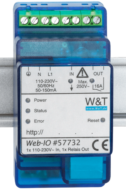 Ethernet IO remote digital inputs outputs 230V: 1xDI, 1xDO relay, Modbus TCP, REST, MQTT, OPC UA