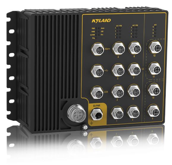 Aquam 8612/8112 industrial switch with 12xM12 PoE ports, EN50155, IP65