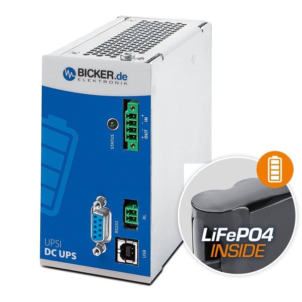 96 W 12 VDC / 8 A UPS backup power supply Bicker, LiFePO4 battery