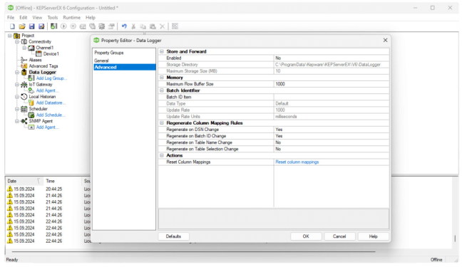 ODBC Datalogger - advanced data logger settings