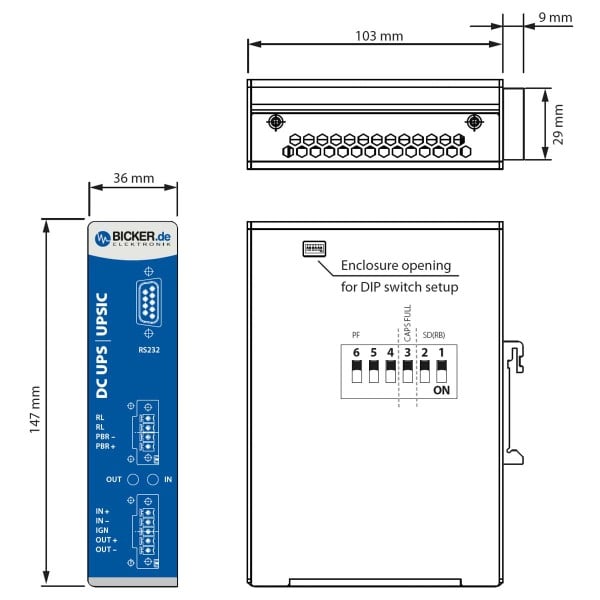 60 W 12 VDC / 5 A Bicker UPS backup power supply, supercapacitor