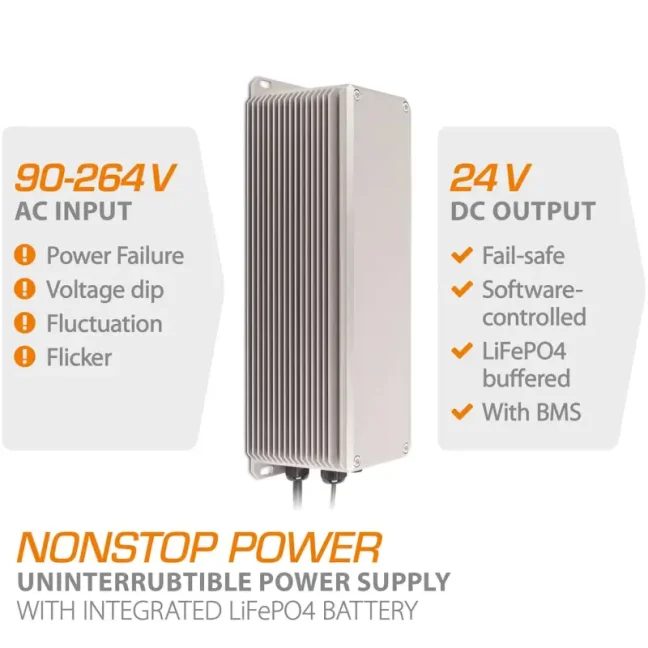 144 W 24 VDC / 6 A rugged industrial Bicker AC/DC UPS IP65 with LiFePO4 battery