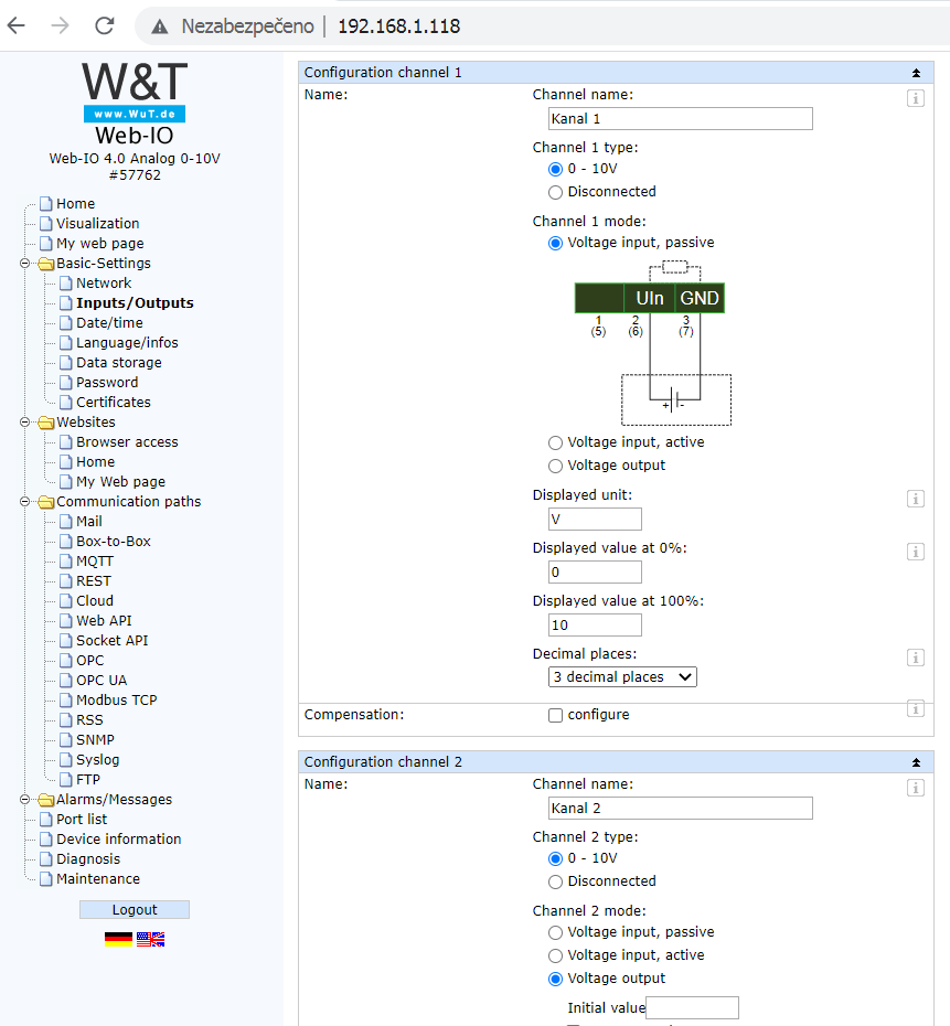 Nastavení modulu W&T