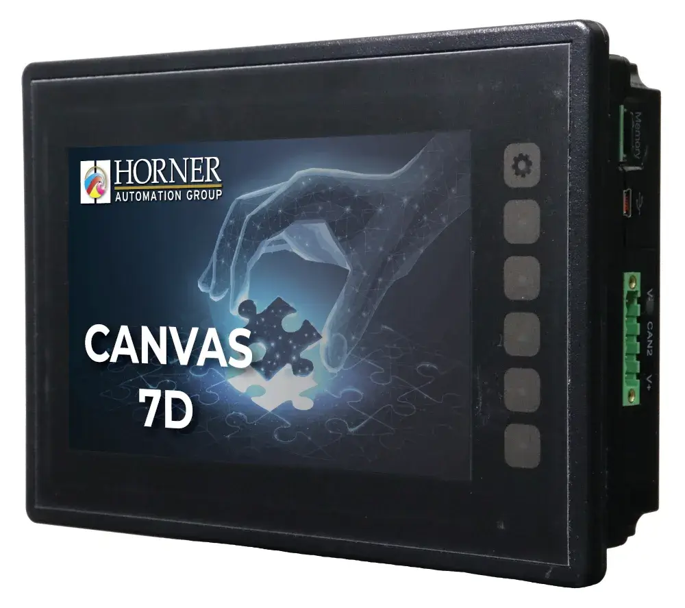 HORNER CANVAS 7D PLC HMI controller with 7″ colour touchscreen, analog / digital inputs and outputs