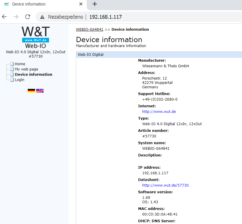 Přes IP adresu otevřít přístup do modulu | FOXON & W&T