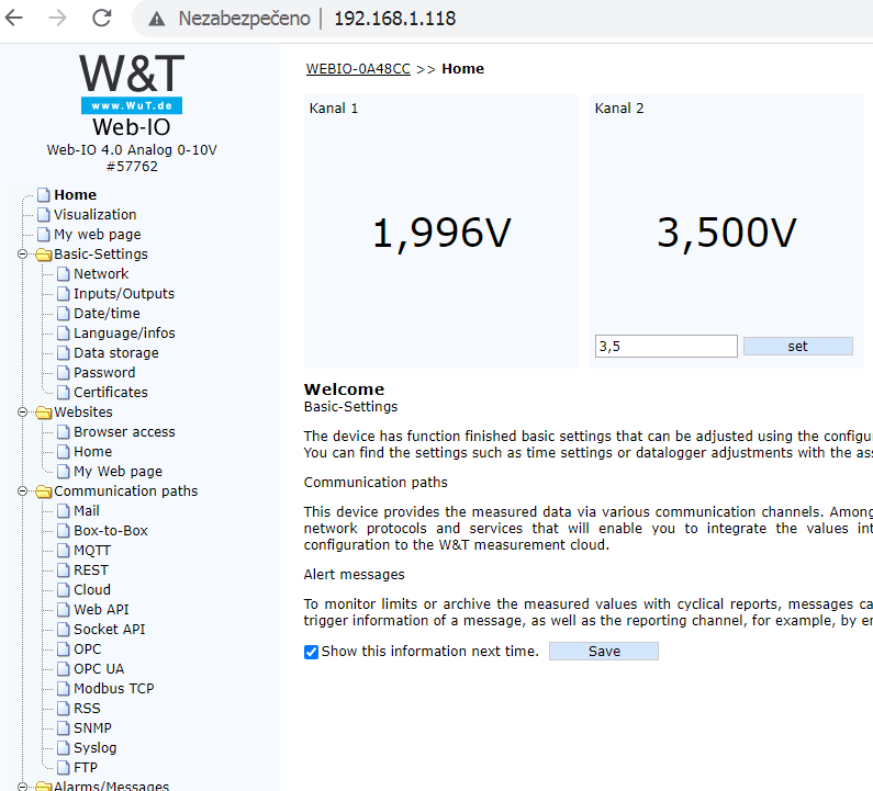 Moduly W&T - číst a nastavovat analogové signály přes webové rozhraní