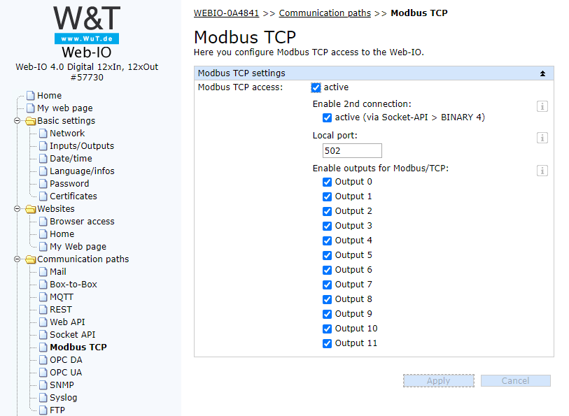 Modul W&T - nastavení Modbusu TCP | FOXON & W&T