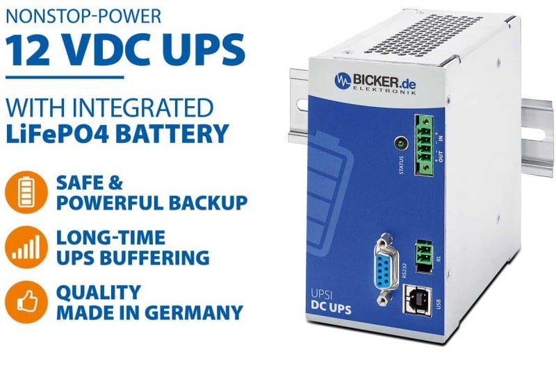 Bicker UPSI-1208DP3: uninterruptible 12 VDC power with a LiFePO₄ battery