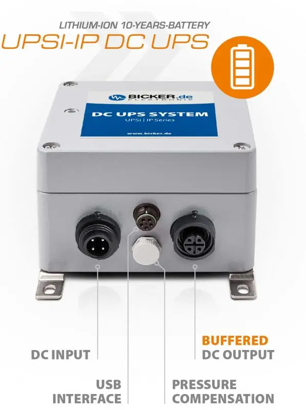 UPSI-1208IP-11U connectors for input power, backed-up output, multifunction communication interface and pressure equalisation
