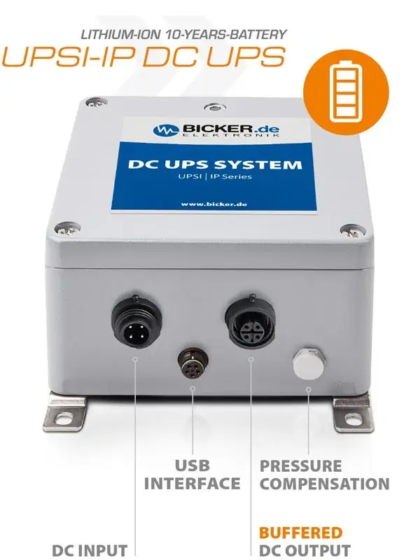 UPSI-2406IP-26U connectors for input power, backed-up output, multifunction communication interface, and pressure equalisation