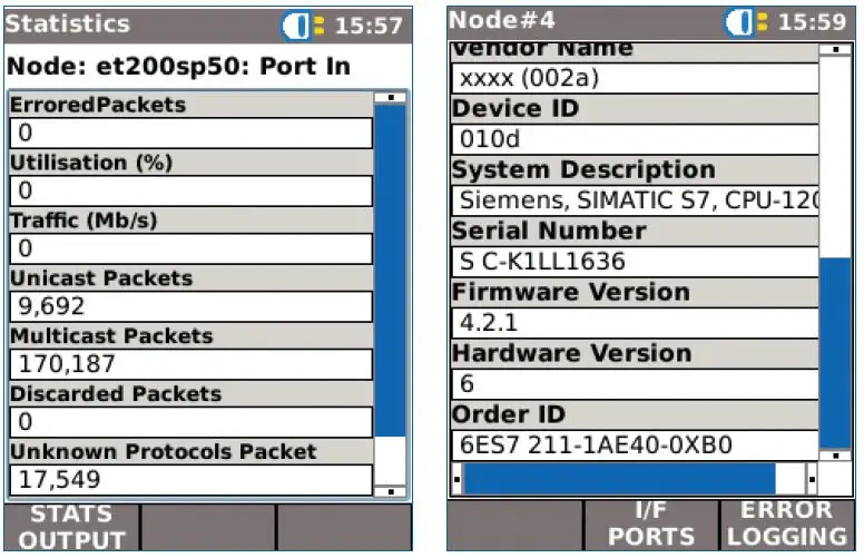 NaviTEK IE – detailed information and operating statistics of a PROFINET device