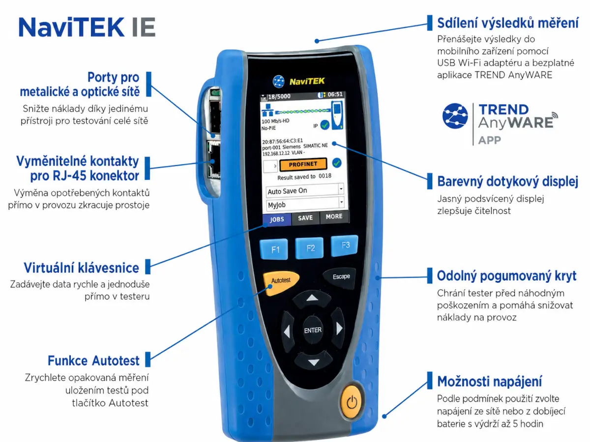 NaviTEK IE – tester kabeláže a diagnostika sietí PROFINET